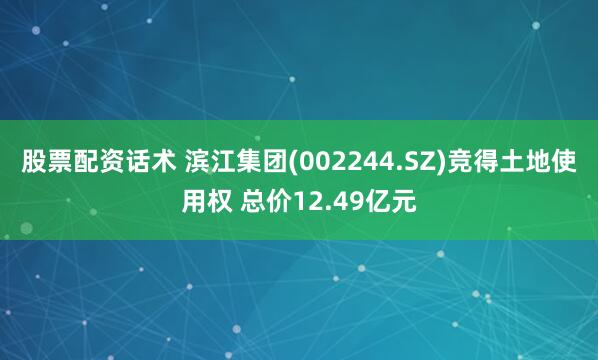 股票配资话术 滨江集团(002244.SZ)竞得土地使用权 总价12.49亿元